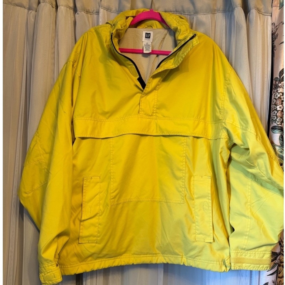 Gap Anorak Pullover Jacket Gorpcore Yellow Nylon Mens L 90s Streetwear Hooded‎